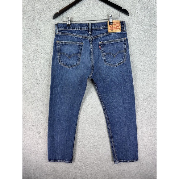 Levi's 505 Jeans Mens 34x29 Blue Denim Straight Leg Zip Fly Medium Wash Stretch - Picture 5 of 10